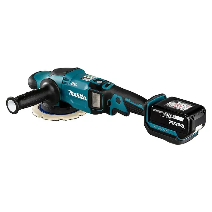 Makita LXT 18V Pulidora excéntrica de batería DPO600TKX1 - 2 baterías, 5 Ah - Pulidora inalámbrica Makita con mango lateral y batería. Ideal para el cuidado del automóvil y la preparación de pintura.
