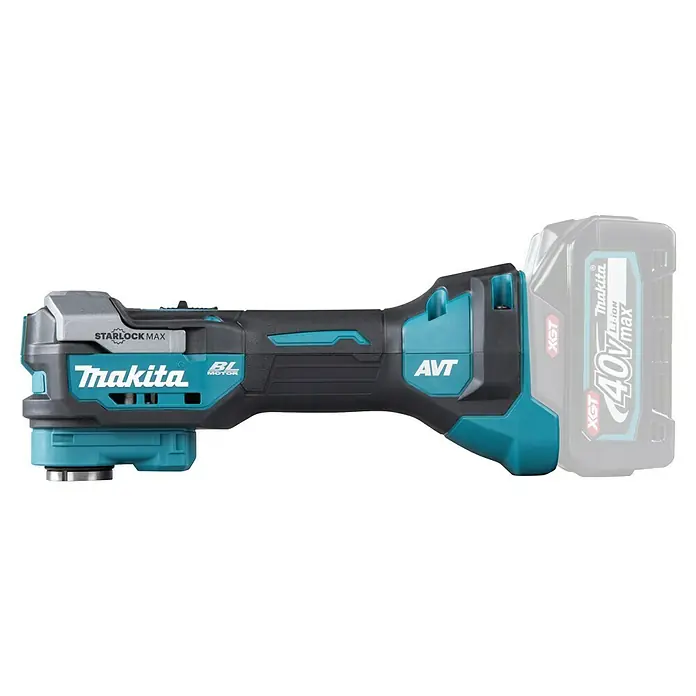 Makita XGT 40V max. Multiherramienta de batería TM001G - 40 V, Sin batería - Imagen de una herramienta multifunción inalámbrica Makita con Starlock Max y batería XGT de 40V max.