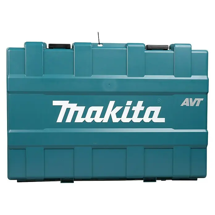 Makita Kombihammer HR5212C - 1.510 W, 20 J, SDS-Max-Aufnahme - Eine türkisfarbene Werkzeugkiste der Marke Makita, mit dem Firmenlogo in Weiß und der Aufschrift "AVT" oben rechts.