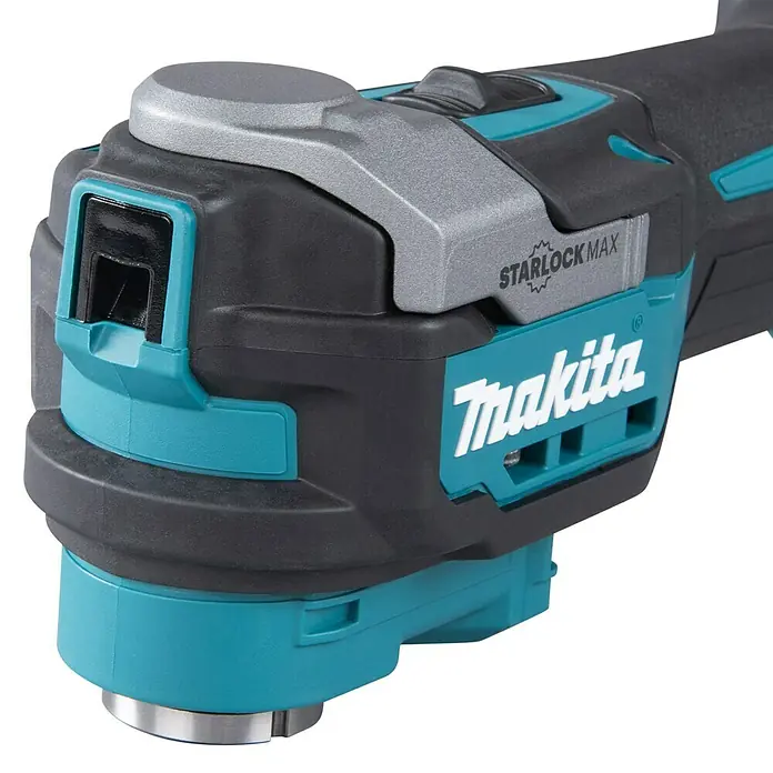 Makita XGT 40V max. Akku-Multifunktionswerkzeug ‎TM001GZ - 40 V, Ohne Akku - Nahaufnahme eines Makita-Multifunktionswerkzeugs mit STarlock Max-Aufnahme.