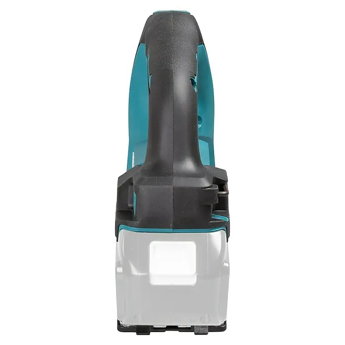 Makita LXT 18V Akku-Pendelhubstichsäge DJV184Z - 18 V, Li-Ionen, Anzahl Akkus: Ohne Akku, Leerlaufhubzahl: 0 /min - 3.000 /min - Detailaufnahme einer Akku-betriebenen Stichsäge, die die ergonomische Griffgestaltung und das robuste Gehäuse hervorhebt.