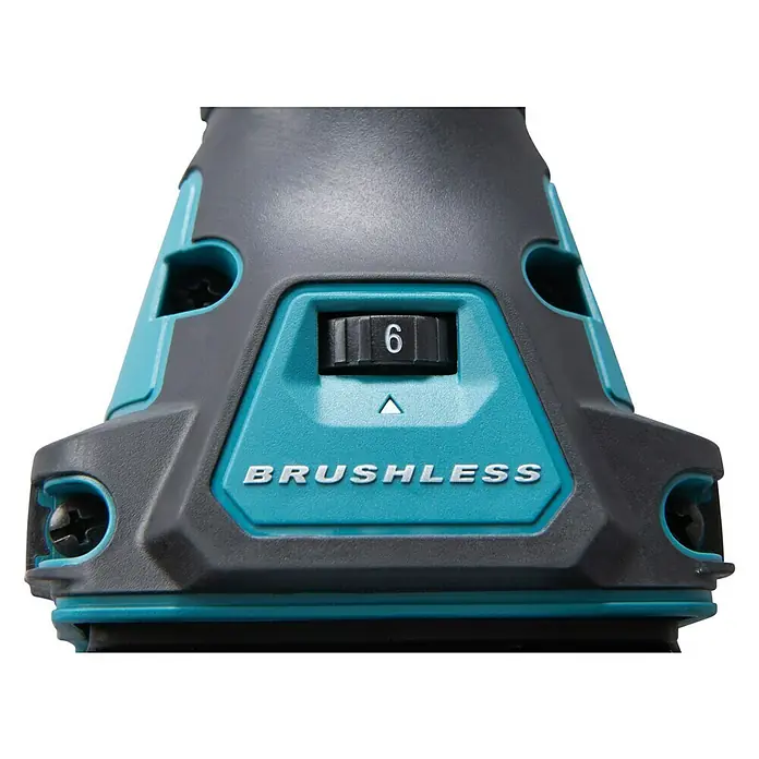 Makita XGT 40V max. Akku-Multifunktionswerkzeug ‎TM001GZ - 40 V, Ohne Akku - Detailaufnahme eines bürstenlosen Elektrowerkzeugs mit Geschwindigkeitsregler auf Stufe 6 für präzise Anwendungen.