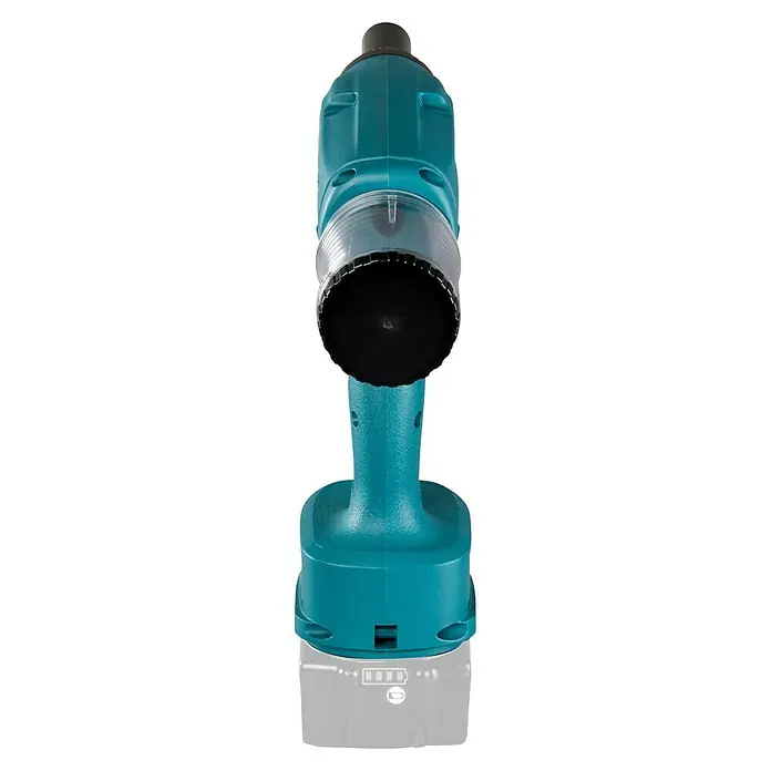 Makita LXT 18V Akku-Blindnietpistole DRV250Z - Li-Ionen, Ohne Akku, Hubhöhe: 30 mm - Nahaufnahme eines Akku-Bohrers mit Bohraufsatz, der für präzise und saubere Löcher in verschiedenen Materialien sorgt.