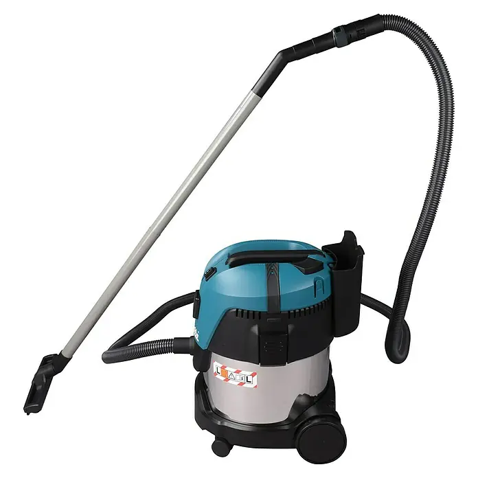 Makita Aspirador en seco y húmedo VC2012L - 1.000 W, 20 l - Un aspirador de líquidos y sólidos azul y plateado con manguera flexible y tubo telescópico, ideal para taller o hogar.