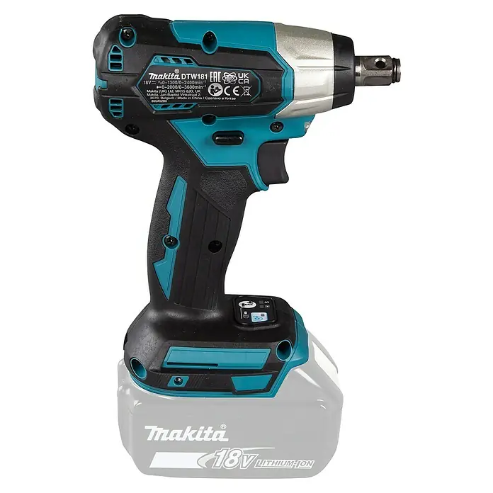 Makita LXT 18V Llave de impacto de batería DTW181 - 18 V, Sin batería, 210 Nm - Imagen de la llave de impacto inalámbrica Makita DTW181 con batería de iones de litio de 18V, ideal para tareas exigentes de atornillado.