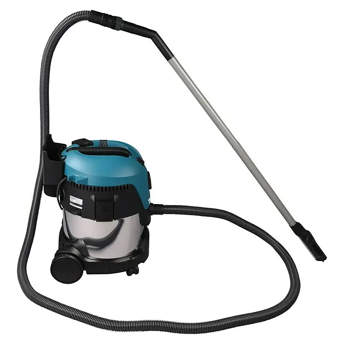 Makita Aspirador en seco y húmedo VC2012L - 1.000 W, 20 l - Imagen de una aspiradora de sólidos y líquidos Makita con accesorios, ideal para taller y obra.