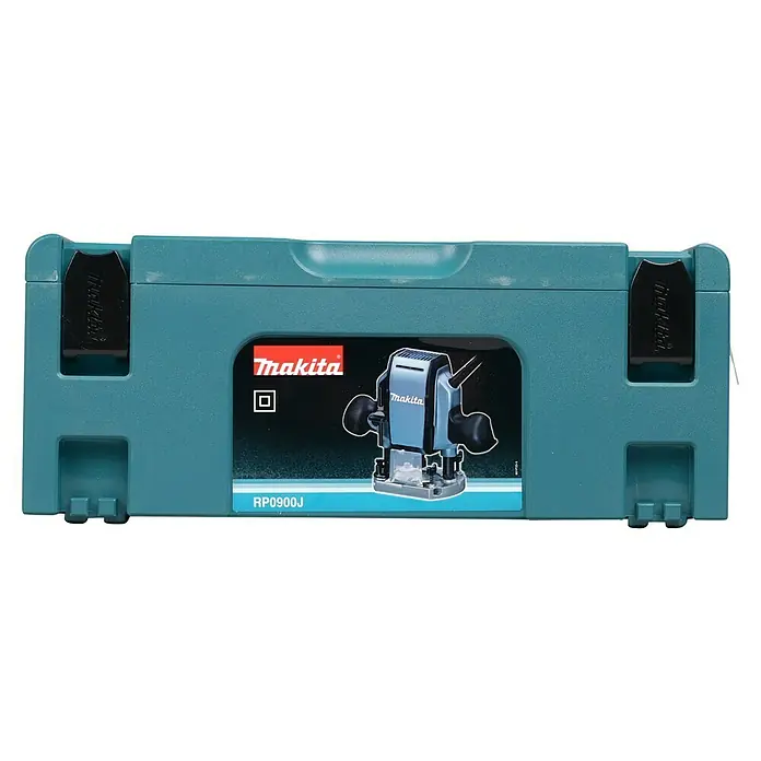 Makita Oberfräse RP0900J - 900 W, 0 U/min - 27.000 U/min, Frästiefe: 35 mm - Makita RP0900J Oberfräse im robusten Transportkoffer, ideal für Handwerker. Sicherer Transport und Lagerung.