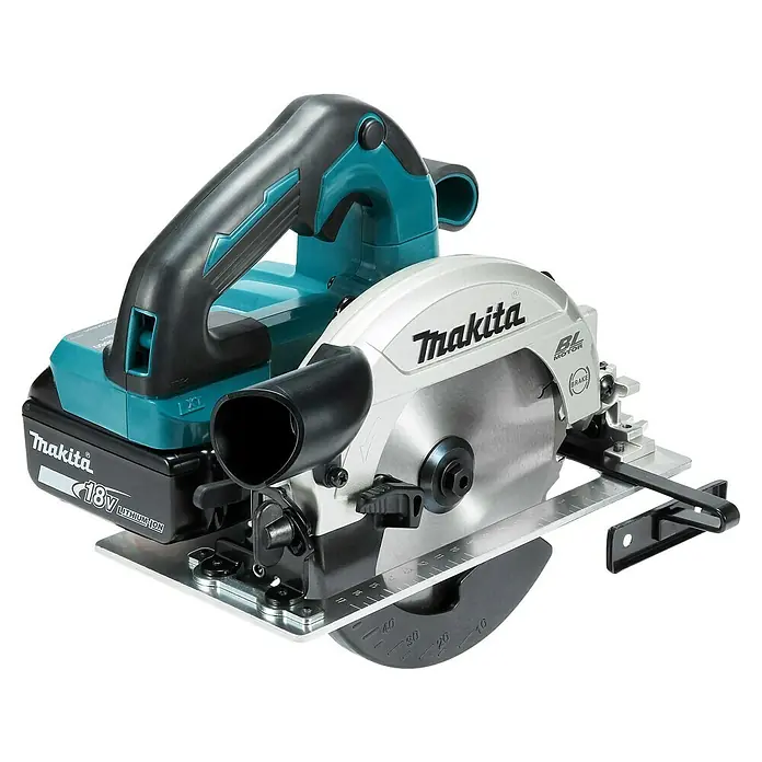 Makita LXT 18V Akku-Handkreissäge DHS660RTJ - 18 V, 2 Akkus, 5 Ah, Durchmesser Sägeblatt: 165 mm, 0 U/min - 5.000 U/min - Bild einer Makita Akku-Handkreissäge, ein leistungsstarkes Werkzeug für präzise Holzschnitte.