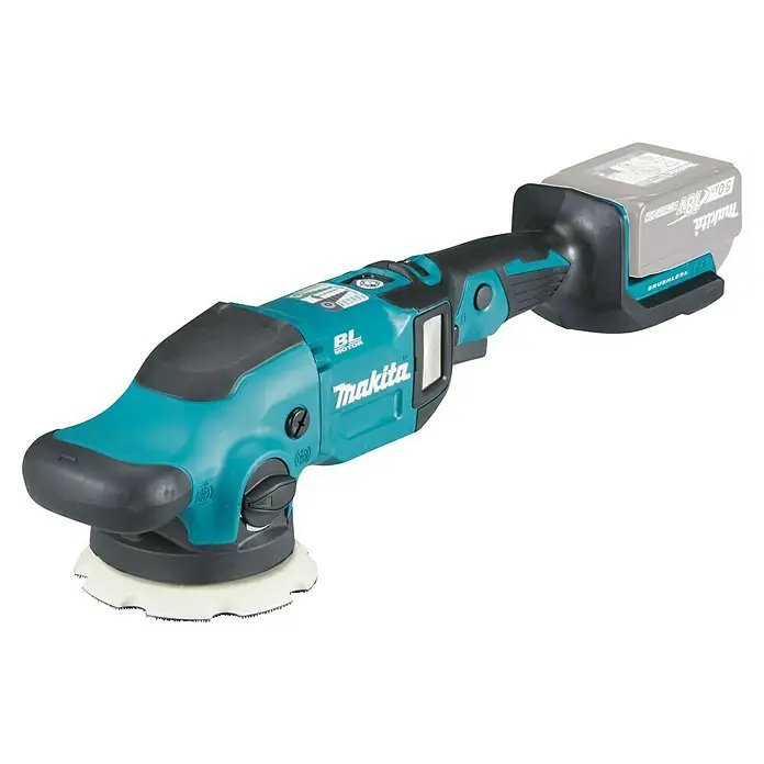 Makita LXT 18V Pulidora excéntrica de batería DPO500 - 18 V, Sin batería - La pulidora inalámbrica Makita, que muestra su diseño ergonómico y la libertad sin cable para pulir superficies sin esfuerzo.