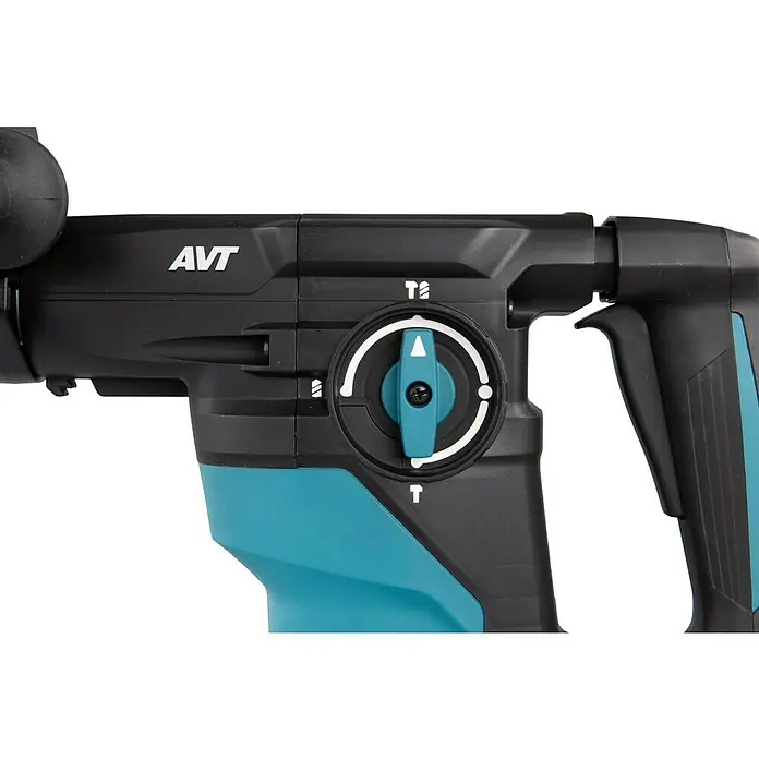 Makita Kombihammer HR3012FCJ - 1.050 W, 3,9 J, SDS-Plus-Aufnahme - Nahaufnahme eines Makita AVT Abbruchhammers mit blauem Griff und Modus-Wahlschalter.