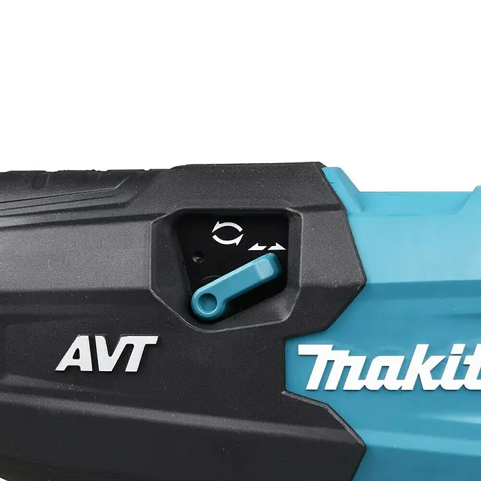 Makita XGT 40V max. Akku-Säbelsäge JR002GZ - 40 V, Ohne Akku, Leerlaufhubzahl: 3.000 /min - Nahaufnahme einer Makita-Maschine, die die AVT-Technologie und einen Funktionsumschalter zeigt.