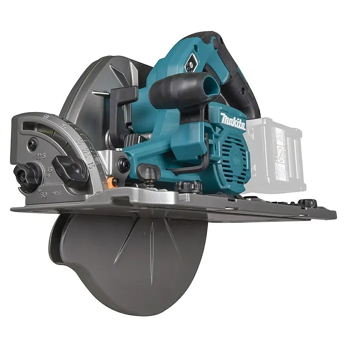 Makita XGT 40V max. Akku-Handkreissäge HS011GZ - 40 V, Ohne Akku, Durchmesser Sägeblatt: 260 mm - 270 mm, 3.500 U/min - Detaillierte Aufnahme einer Makita Akku-Kreissäge, die Leistung und Präzision für Holzarbeiten vereint.