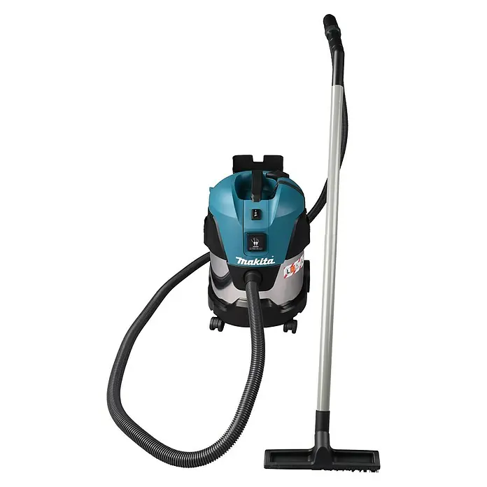 Makita Nass-Trockensauger VC2012L - 1.000 W, 20 l - Abbildung eines Makita-Nass- und Trockensaugers mit Schlauch und Düse, ideal für Baustellen und Werkstätten.