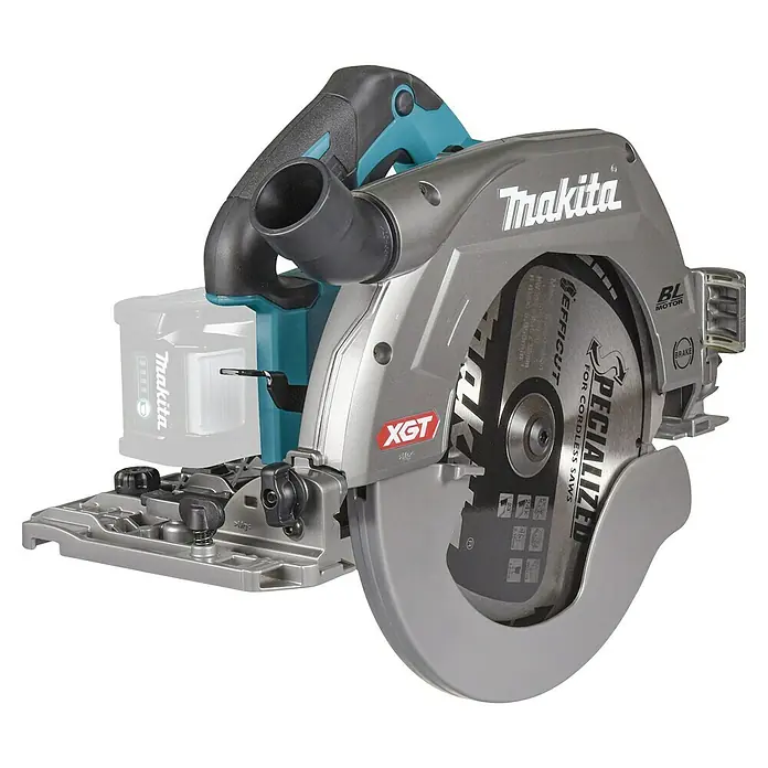 Makita XGT 40V max. Akku-Handkreissäge HS011GZ - 40 V, Ohne Akku, Durchmesser Sägeblatt: 260 mm - 270 mm, 3.500 U/min - Abbildung einer Makita Akku-Handkreissäge mit der Aufschrift 'Makita' auf dem Gehäuse und einem Sägeblatt.