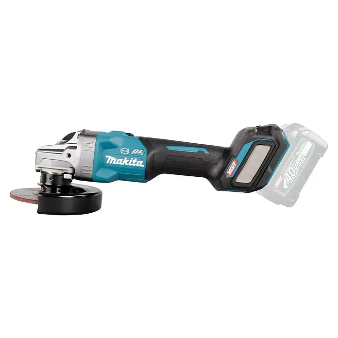 Makita XGT 40V max. Akku-Winkelschleifer GA023GZ - 40 V, Ohne Akku - Abbildung eines Makita Akku-Winkelschleifers XGT 40V Max mit montierter Schleifscheibe, ideal für anspruchsvolle Schleifarbeiten.