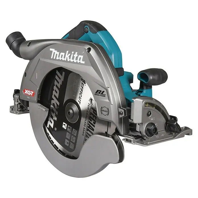 Makita XGT 40V max. Akku-Handkreissäge HS011GZ - 40 V, Ohne Akku, Durchmesser Sägeblatt: 260 mm - 270 mm, 3.500 U/min - Bild einer Makita XGT Akku-Handkreissäge mit einer scharfen Klinge und robustem Design für professionelle Anwendungen.
