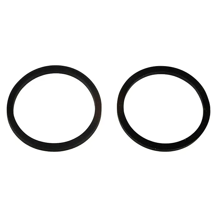 Quetschdichtung - 2 Stk., 1 ½″, Geeignet für: Tauchrohre - Zwei schwarze Dichtungsringe, vermutlich aus Gummi oder Kunststoff, liegen nebeneinander auf einem weißen Hintergrund.