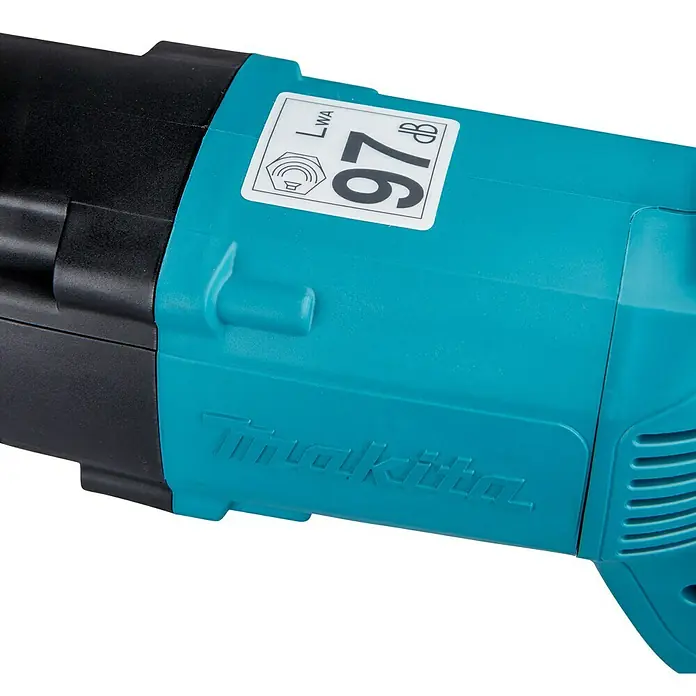 Makita Meißelhammer HK0500 - 550 W, Max. Schlagzahl: 3.500 U/min, 1,8 J - Detailaufnahme eines Makita-Elektrowerkzeugs mit einer Lärmpegelangabe von 97 dB.