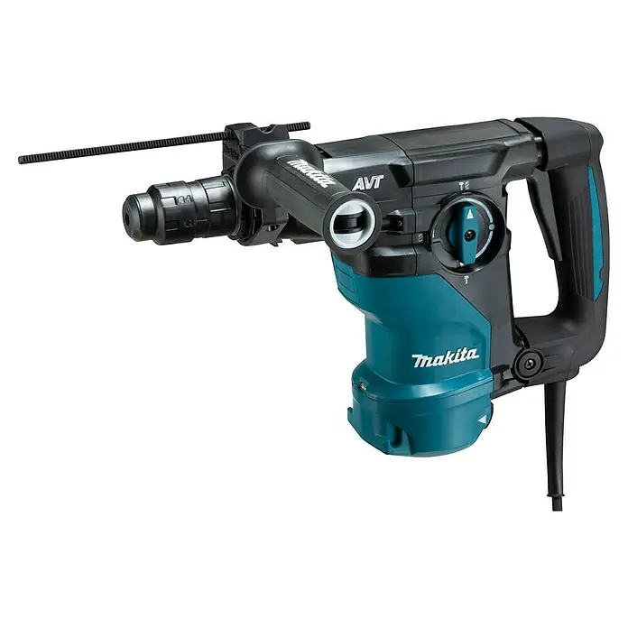 Makita Martillo combinado HR3012FCJ - 1.050 W, 3,9 J, Alojamiento SDS-Plus - Imagen de un martillo demoledor Makita, perfecto para trabajos de construcción pesados.