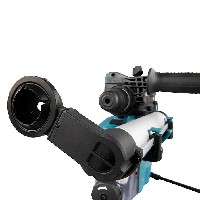 Makita Kombihammer HR3011FCJ - 1.050 W, 3,9 J, SDS-Plus-Aufnahme - Nahaufnahme einer Makita-Bohrmaschine, ideal für Bau- und Heimwerkerprojekte. Robust und präzise.