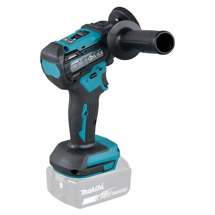 Makita LXT 18V Akku-Polierschleifer DPV300Z - 18 V, Ohne Akku, Leerlaufdrehzahl: 9.500 U/min - Abbildung eines Makita DPV300 Akku-Blechknabber, ein Werkzeug zum präzisen Schneiden von Metallblechen.