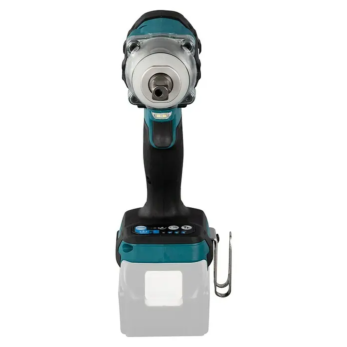 Makita LXT 18V Akku-Schlagschrauber DTW301Z - 18 V, Ohne Akku, 330 Nm - Nahaufnahme eines Akku-Schlagschraubers, der ein robustes Werkzeug für schwere Schraubarbeiten darstellt, mit gut sichtbaren Bedienelementen.