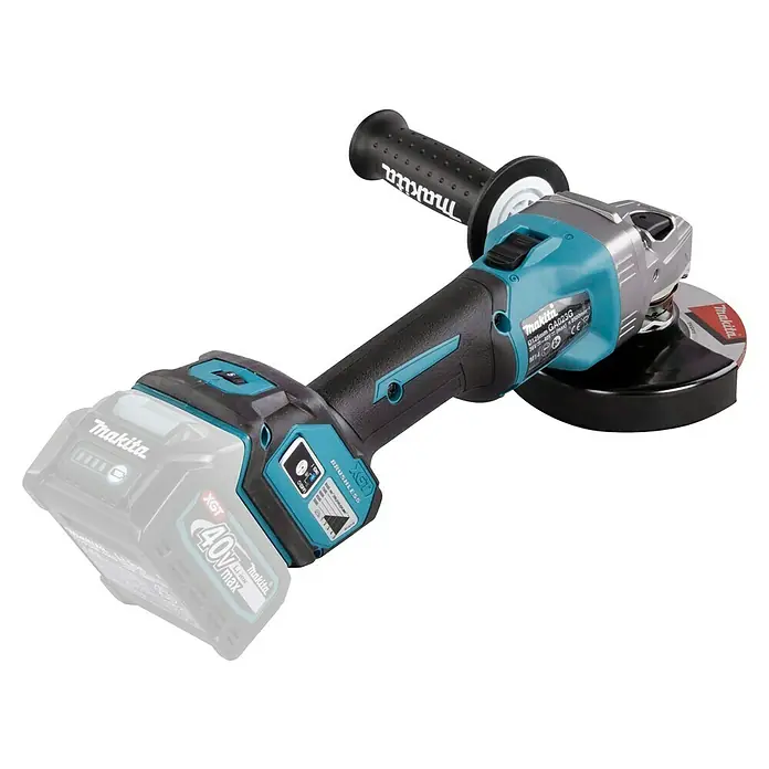 Makita XGT 40V max. Akku-Winkelschleifer GA023GZ - 40 V, Ohne Akku - Abbildung eines Makita Akku-Winkelschleifers XGT 40V max mit bürstenlosem Motor, ideal zum Schleifen und Trennen verschiedener Materialien.
