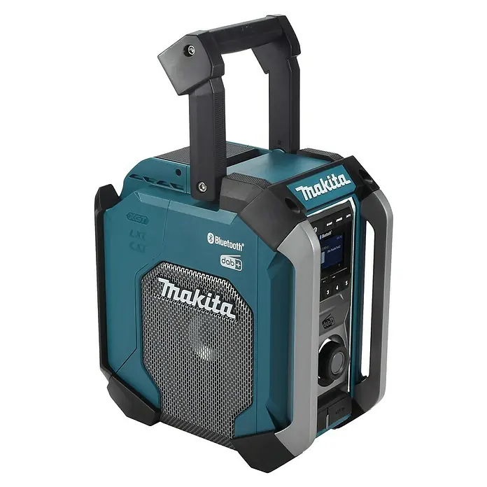 Makita Radio de batería para la obra MR007G - 40 V, Sin batería, 87,5 - 108 MHz (VHF/FM) - Radio de obra Makita con Bluetooth y función DAB+. Diseño robusto, ideal para obras y uso en exteriores.