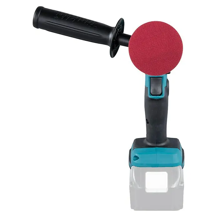Makita LXT 18V Akku-Polierschleifer DPV300Z - 18 V, Ohne Akku, Leerlaufdrehzahl: 9.500 U/min - Makita Akku-Poliermaschine mit rotem Polierpad und schwarzem Griff für professionelle Polierarbeiten.