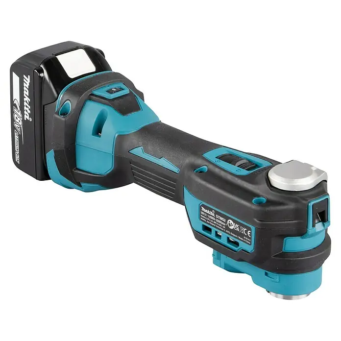 Makita LXT 18V Akku-Multifunktionswerkzeug DTM52T1JX2 - 18 V, 1 Akku - Akku-Multifunktionswerkzeug von Makita in Schwarz und Türkis. Das Werkzeug ist mit einem 18V Akku ausgestattet und eignet sich für verschiedene Anwendungen.