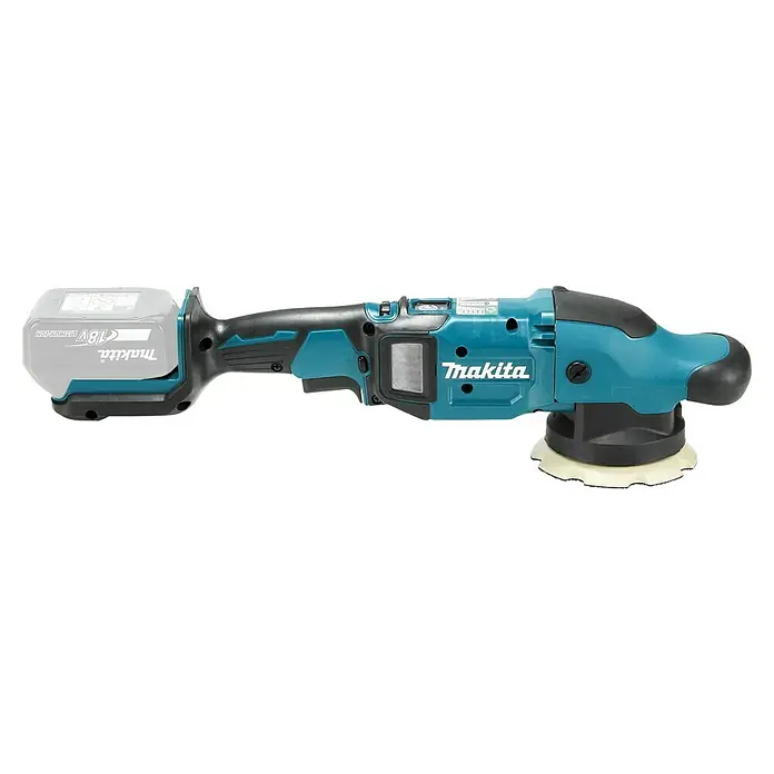 Makita LXT 18V Akku-Exzenterpolierer DPO500Z - 18 V, Ohne Akku - Akkubetriebene Makita Poliermaschine mit blau-schwarzem Gehäuse und 18V Akku für professionelle Polierarbeiten.