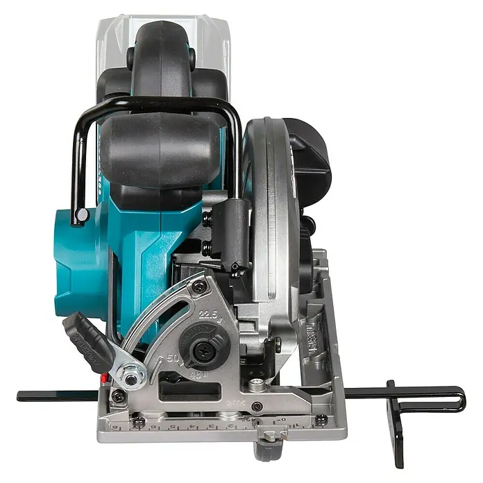 Makita XGT 40V max. Akku-Handkreissäge HS012GZ - 40 V, Ohne Akku, Durchmesser Sägeblatt: 165 mm, 0 U/min - 5.200 U/min - Akkubetriebene Handkreissäge von Makita, seitliche Ansicht. Professionelles Werkzeug für präzise Holzzuschnitte, ideal für Baustellen und Werkstätten.