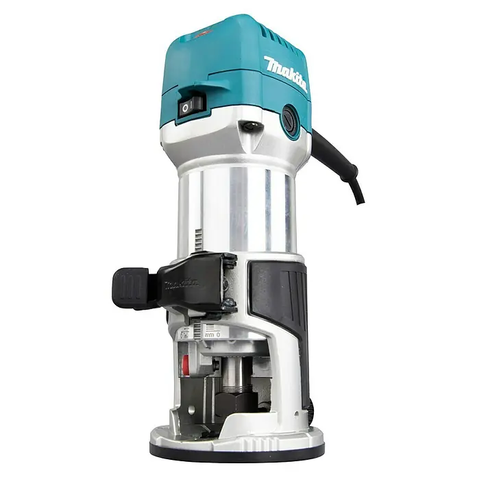 Makita Oberfräse RT0702CX2J - 710 W, 10.000 U/min - 34.000 U/min, Frästiefe: 0 mm - 40 mm - Makita RT0700CX2J Kantenfräse im Detail, ideal für präzise Holzbearbeitung. Kompaktes Design, hohe Leistung, vielseitige Anwendung.