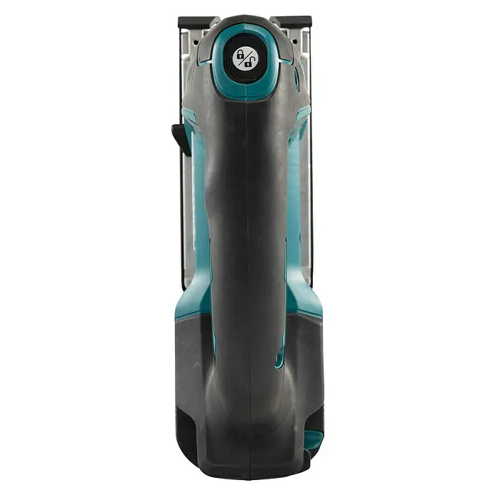 Makita LXT 18V Akku-Pendelhubstichsäge DJV184Z - 18 V, Li-Ionen, Anzahl Akkus: Ohne Akku, Leerlaufhubzahl: 0 /min - 3.000 /min - Draufsicht auf eine Makita Akku-Stichsäge mit ergonomischem Griff und Bedienelementen für sicheres Arbeiten.
