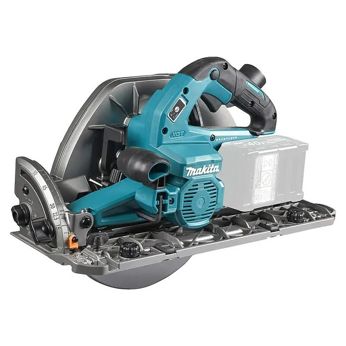 Makita XGT 40V max. Akku-Handkreissäge HS011GZ - 40 V, Ohne Akku, Durchmesser Sägeblatt: 260 mm - 270 mm, 3.500 U/min - Bild einer Makita XGT Akku-Handkreissäge mit bürstenlosem Motor, bereit für präzise Schnitte.