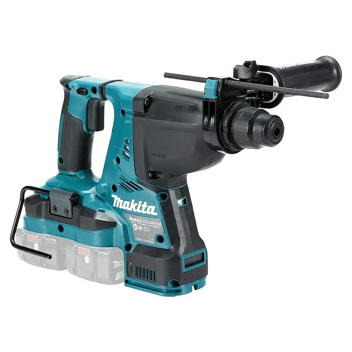 Makita LXT 18V Akku-Kombihammer für SDS-PLUS DHR280ZJ - 36 V, Ohne Akku, Max. Einzelschlagenergie: 2,8 J - Bild einer Makita DHR280 Akku-Bohrhammer, ein robustes Werkzeug für schwere Bohrarbeiten, ideal für professionelle Anwender und anspruchsvolle Heimwerker.