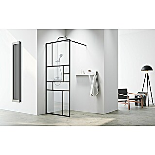 Camargue Duschwand Walk-In (B x H: 89,5 x 200 cm, Schwarz, 3-Teilig)