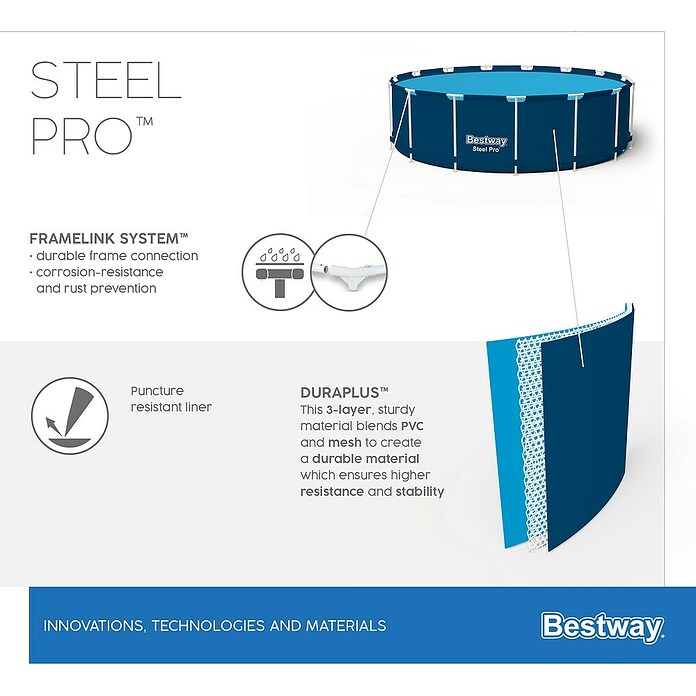 Bestway Bazen sa čeličnim okvirom Steel Pro  (Ø x V: 366 x 76 cm, 6.473 l) | BAUHAUS