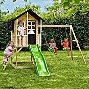 Zwerkules Spielhaus Holli (L x B x H: 370 x 352 x 224 cm, Holz, Natur/Anthrazit, Mit Stelzen, Rutsche & Doppelschaukel) | BAUHAUS