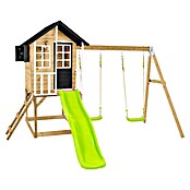Zwerkules Spielhaus Holli (L x B x H: 370 x 352 x 224 cm, Holz, Natur/Anthrazit, Mit Stelzen, Rutsche & Doppelschaukel) | BAUHAUS