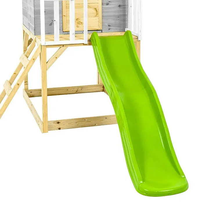 Zwerkules Spielhaus Valli - L x B x H: 270 x 148 x 244 cm, Holz, Natur/Grau, Mit Stelzen & Rutsche - Abenteuerlicher Spielturm mit Rutsche und Leiter für Kinder, perfekt für den Garten.