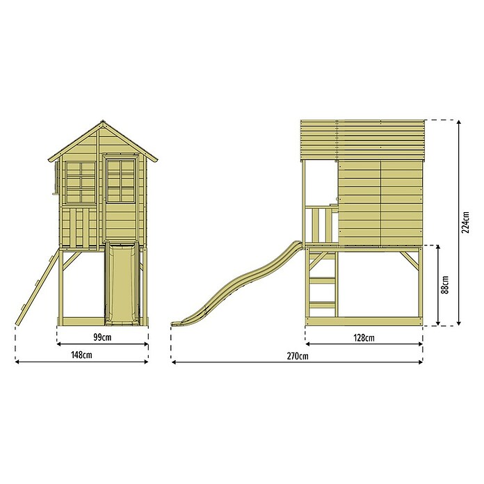 Zwerkules Spielhaus Holli (L x B x H: 270 x 148 x 224 cm, Holz, Natur/Anthrazit, Mit Stelzen & Rutsche) | BAUHAUS
