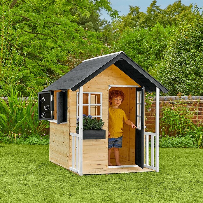 Zwerkules Spielhaus Holli (L x B x H: 137 x 121 x 140 cm, Holz, Natur/Anthrazit, Ohne Stelzen) | BAUHAUS