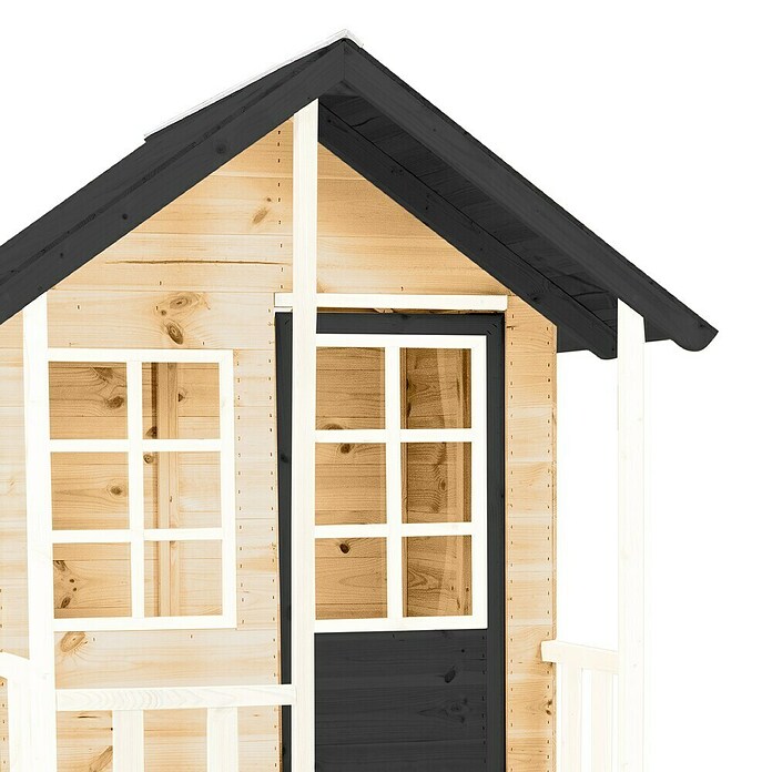Zwerkules Spielhaus Holli (L x B x H: 370 x 352 x 224 cm, Holz, Natur/Anthrazit, Mit Stelzen, Rutsche & Doppelschaukel) | BAUHAUS
