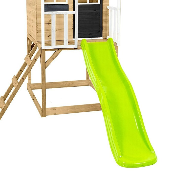 Zwerkules Spielhaus Holli (L x B x H: 370 x 352 x 224 cm, Holz, Natur/Anthrazit, Mit Stelzen, Rutsche & Doppelschaukel) | BAUHAUS