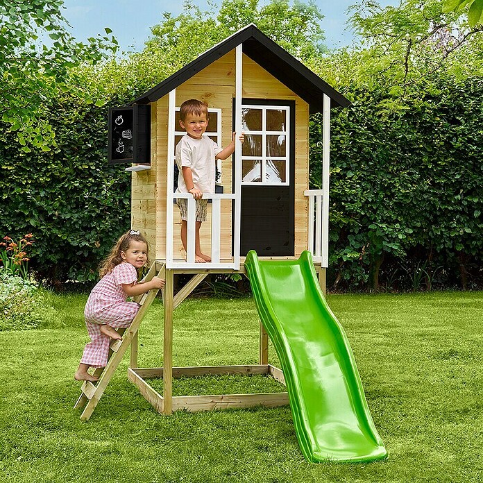 Zwerkules Spielhaus Holli (L x B x H: 270 x 148 x 224 cm, Holz, Natur/Anthrazit, Mit Stelzen & Rutsche) | BAUHAUS