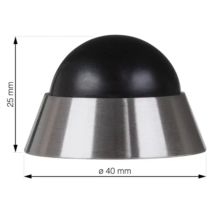 Wandtürstopper - Ø x H: 40 x 25 mm - Nahaufnahme eines Türstoppers aus Metall und Gummi mit Maßangaben.
