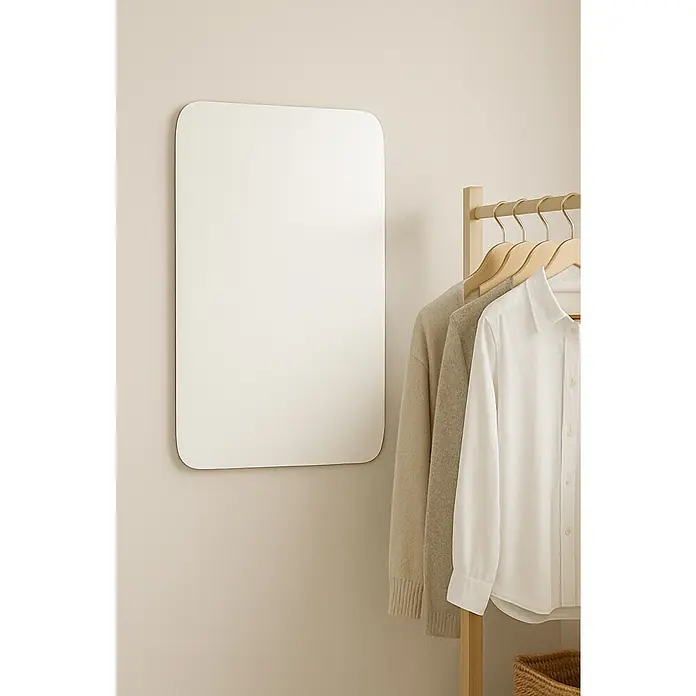 Artysan Espejo de pared Palma - 45 x 80 cm - Espejo rectangular con esquinas redondeadas cuelga de una pared junto a un perchero.