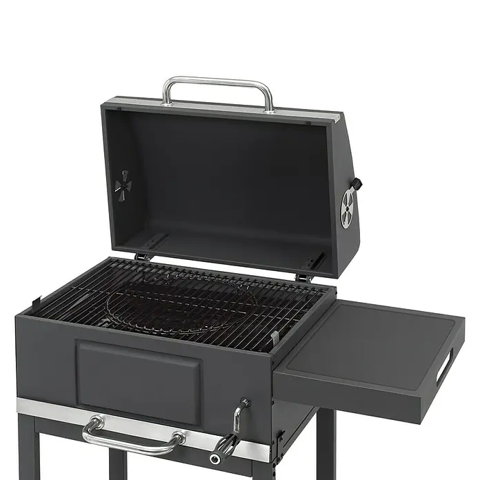 Tepro Holzkohlegrill Toronto Basic - Grillfläche (B x T): 52 x 36 cm, Anthrazit, Edelstahl - Offener Holzkohlegrill mit Seitentisch und silbernem Griff, ideal für Outdoor-Kocherlebnisse.