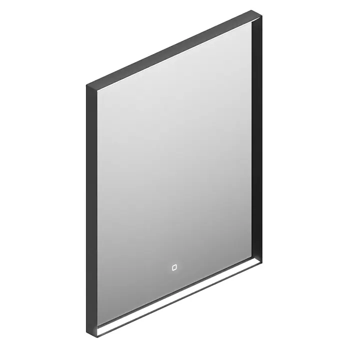 Camargue Pura LED-Lichtspiegel - 60 x 4,5 cm, Schwarz - Nahaufnahme eines modernen Spiegels mit LED-Beleuchtung und elegantem Design. Perfekt für jedes Badezimmer.